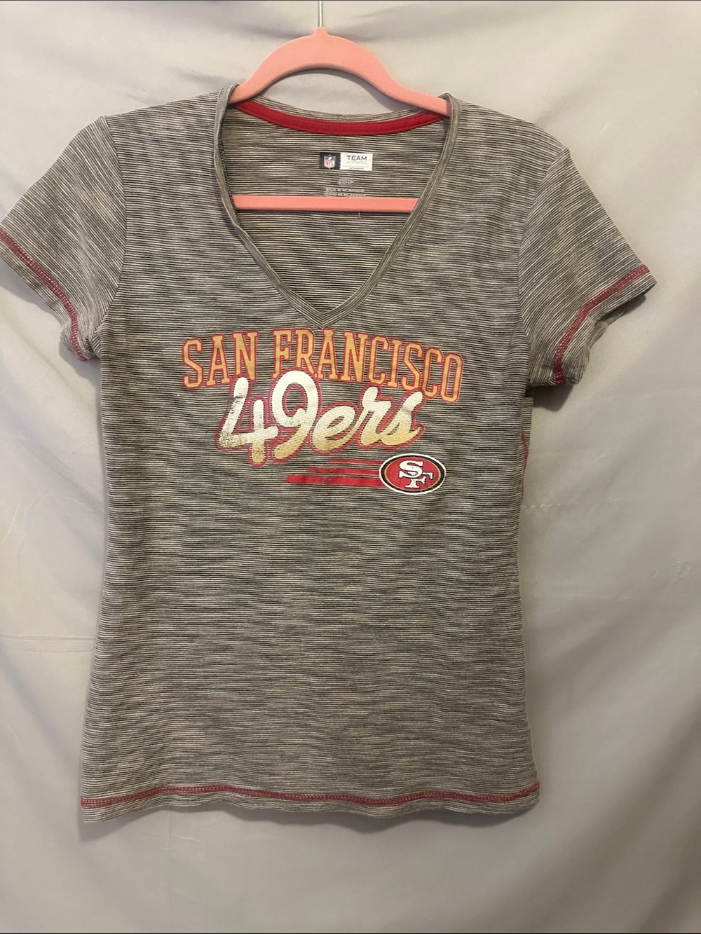 NFL Women's Striped Crewneck Tee with Red Trim